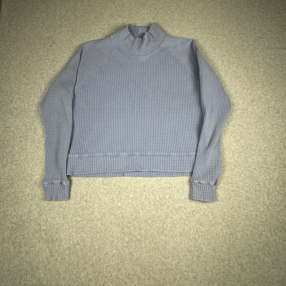 The North Face Womens Waffle Knit Mock Neck Pullover Sweater Blue M